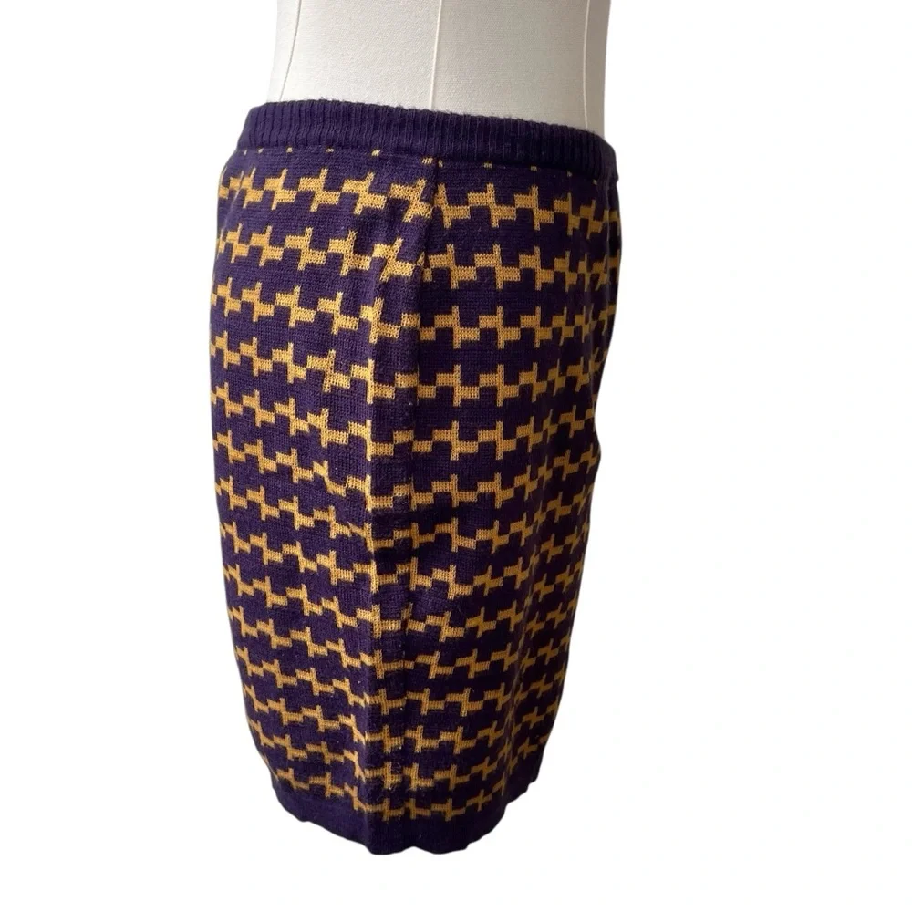 Vintage abstract knit purple and mustard yellow midi pencil skirt 44 - Picture 5 of 13
